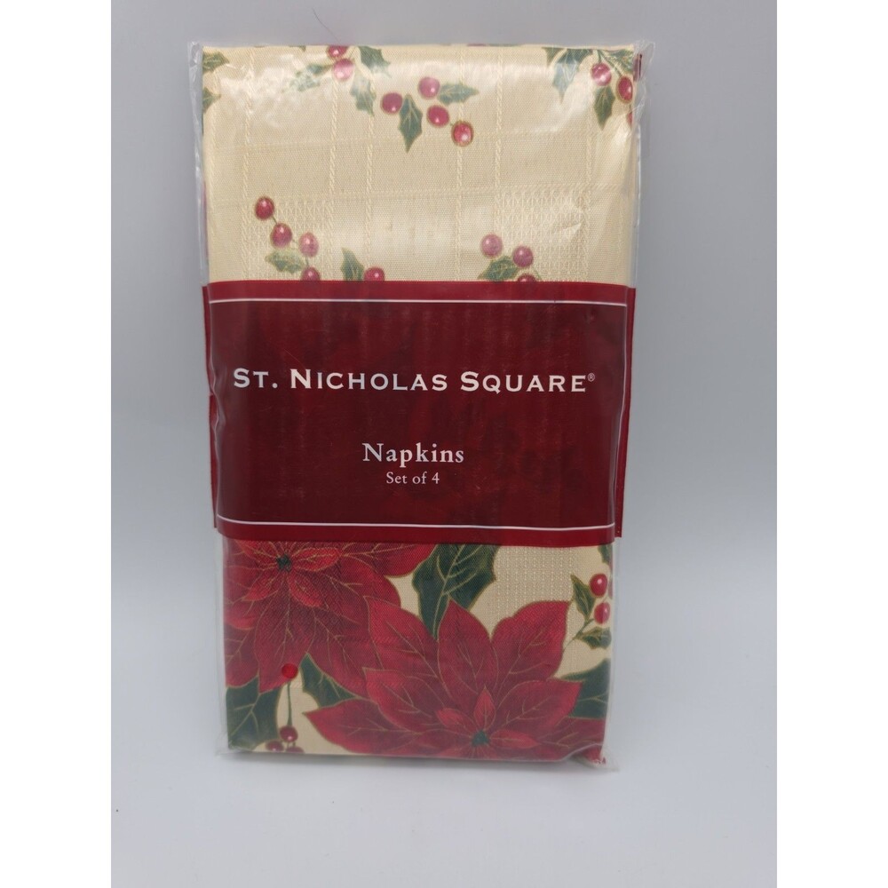 St. Nicholas Square Poinsettia Winter Splendor Set of 4 Napkins 19"x 19" NEW